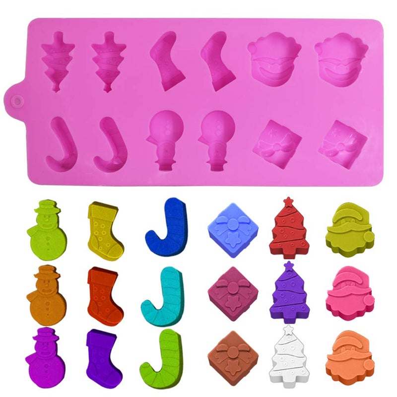 YuCool 3 Pack Christmas Silicone Chocolate and Candy Molds, Small Christmas Silicone Baking Molds - Red,Green,Pink - Image 2